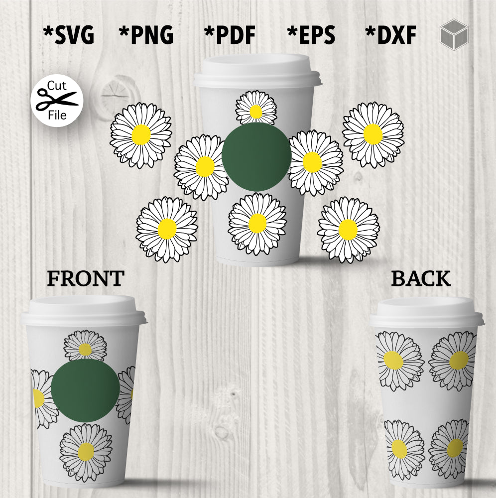 Daisy Print Full Wrap 24oz Venti Cold Cup print Svg Files for Cricut &  Silhouette Camo, tumbler Svg, coffee cup Svg Floral Png