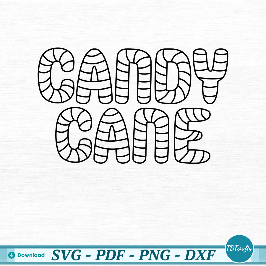 the word candy cane is outlined in black and white