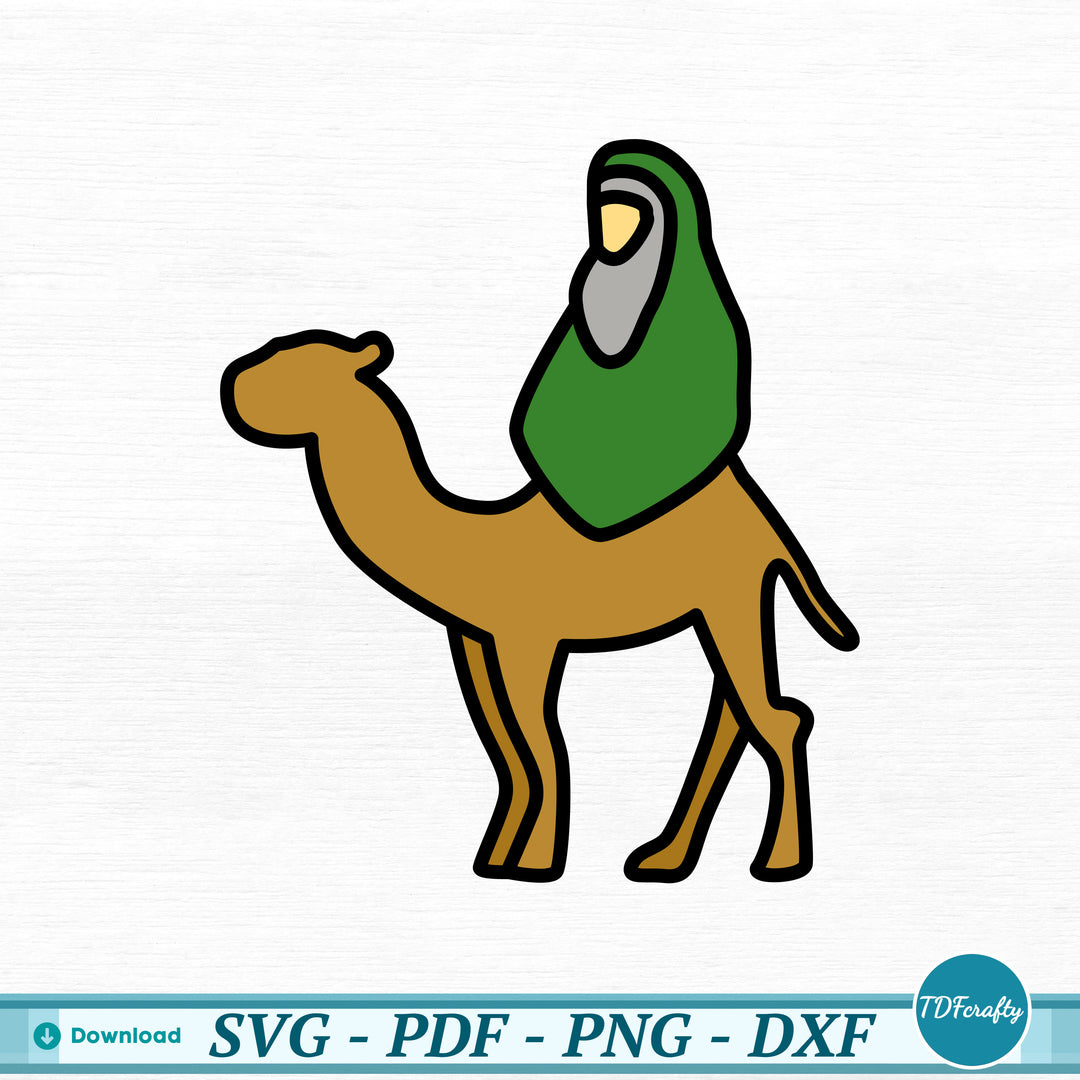 a cartoon of a man riding a camel