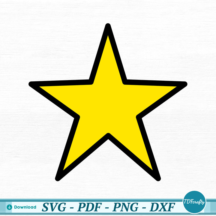 a yellow star with black outline on a white background