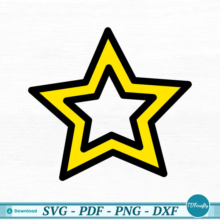 a yellow star with a black outline on a white background