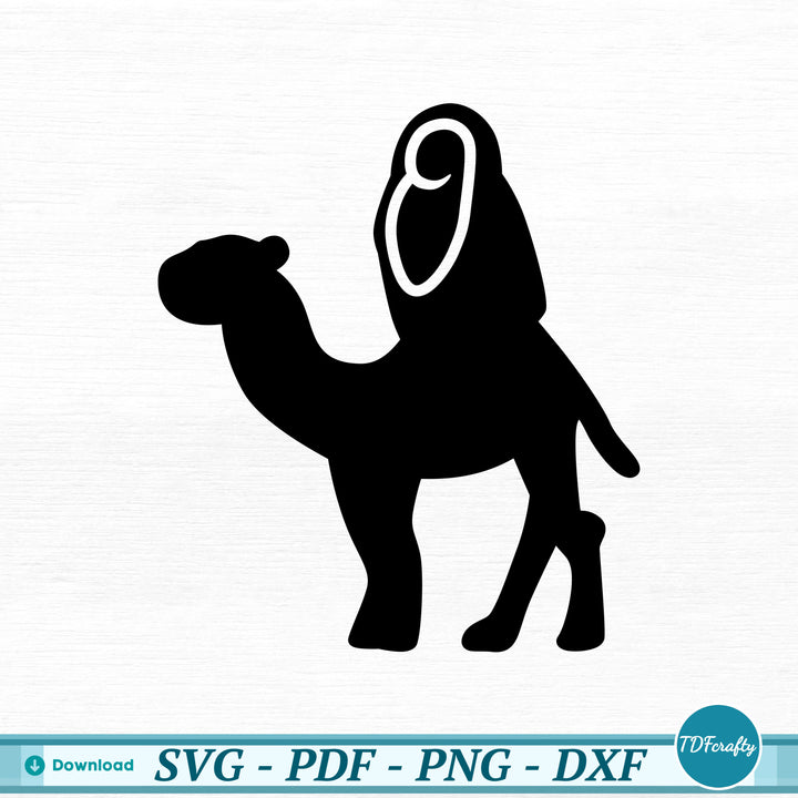 a black and white silhouette of a camel