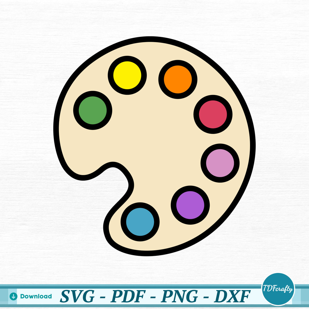 a painting palette with colored dots on a white background