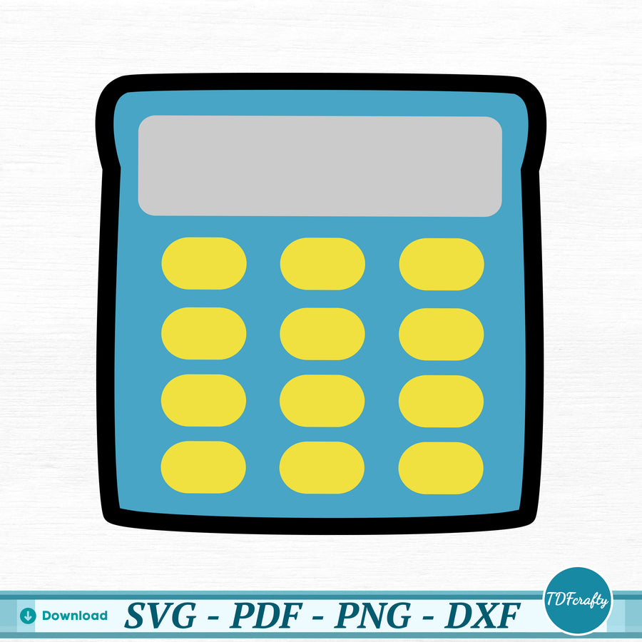 a drawing of a blue calculator with yellow dots