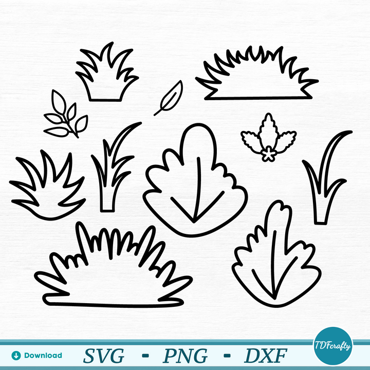Cartoon Bushes and Leaves Outline
