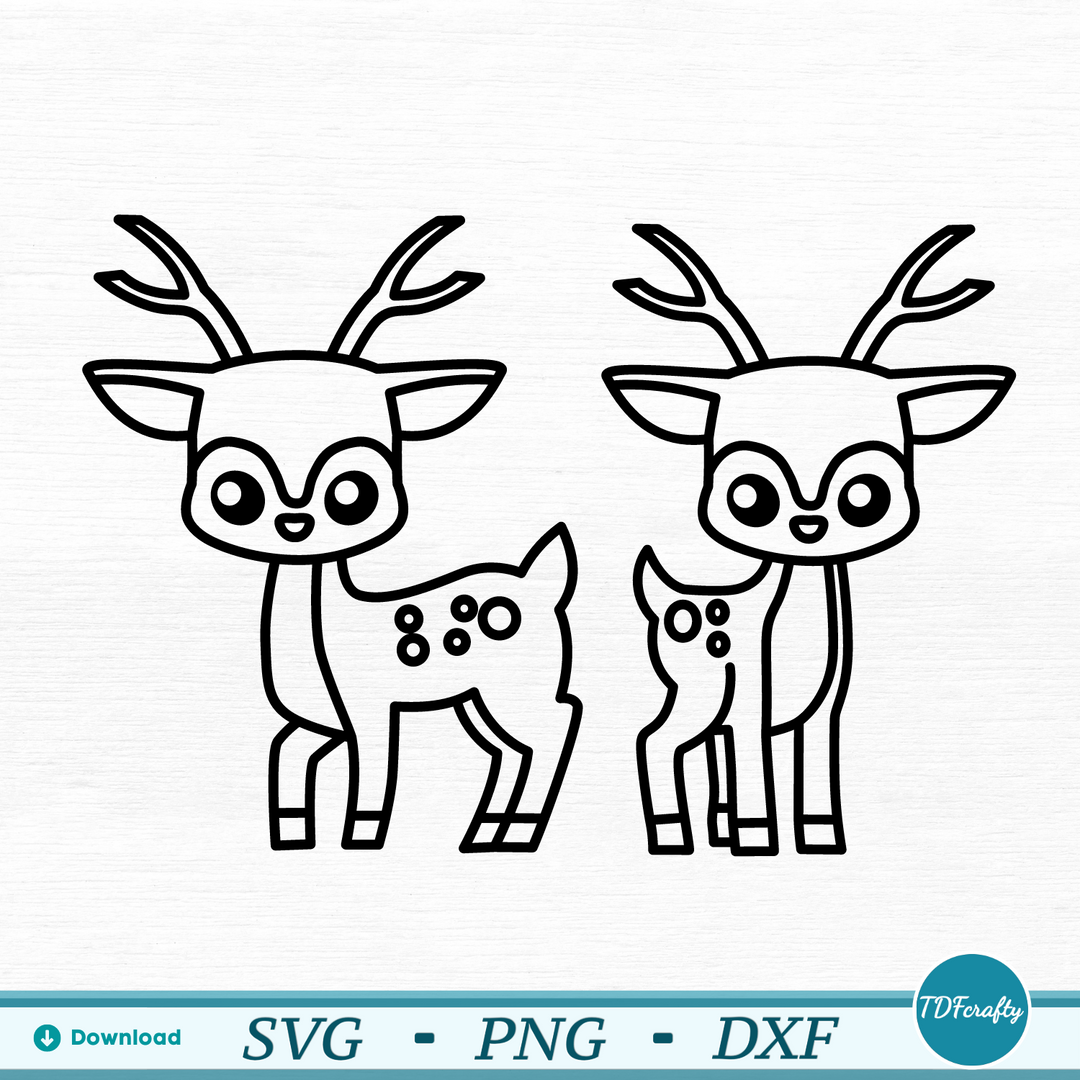 Cartoon Deer Duo Outline