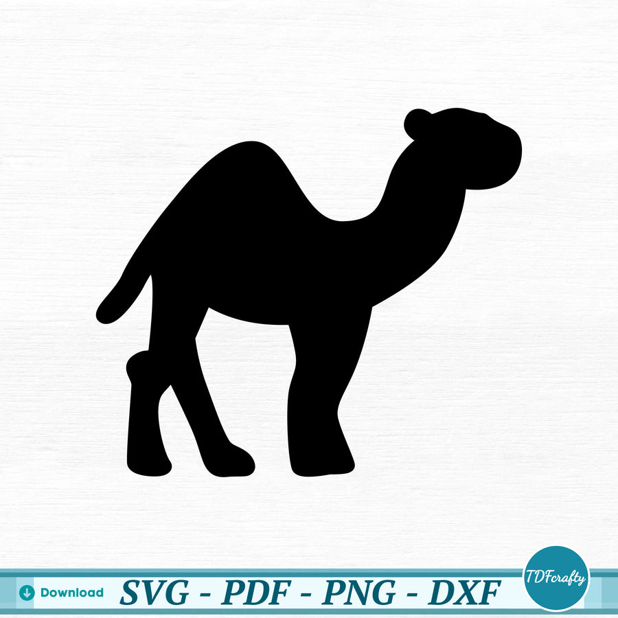 a black silhouette of a camel on a white background