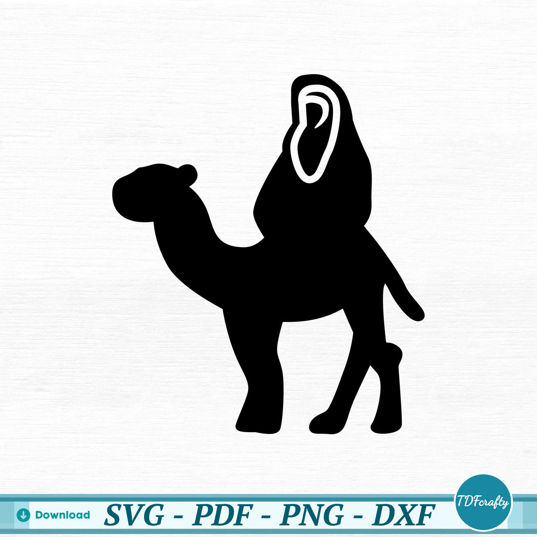 a black and white silhouette of a camel