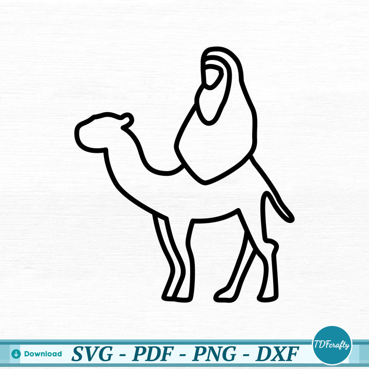 a drawing of a man riding a camel