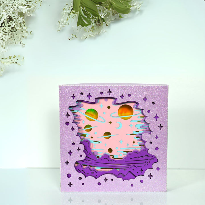 a purple card with a picture of a cat on it