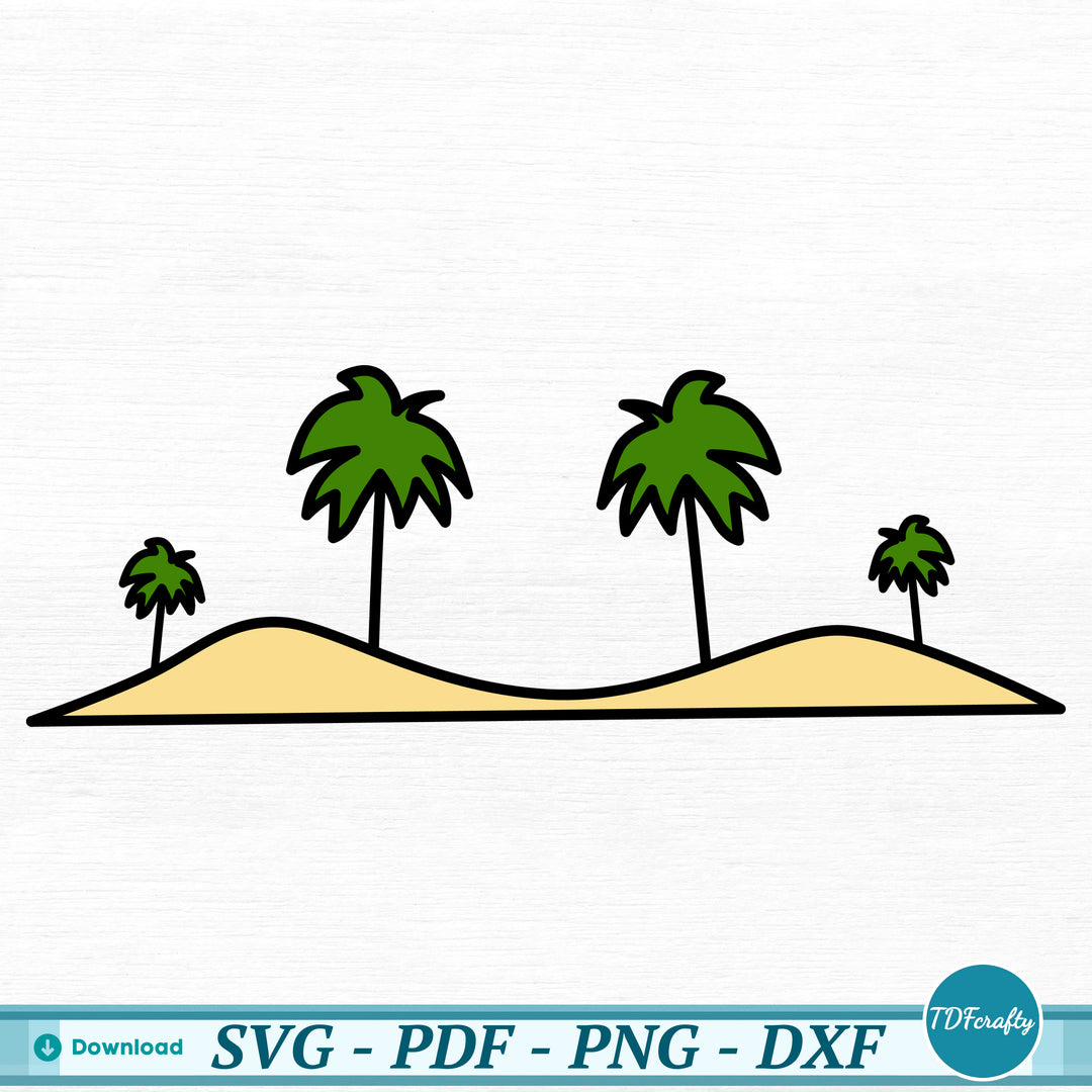 a drawing of three palm trees on an island