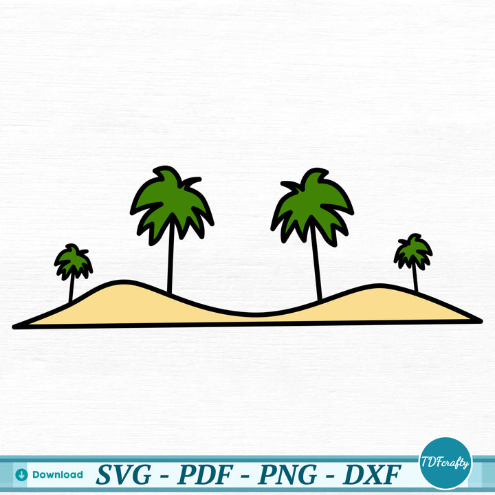 a drawing of three palm trees on an island