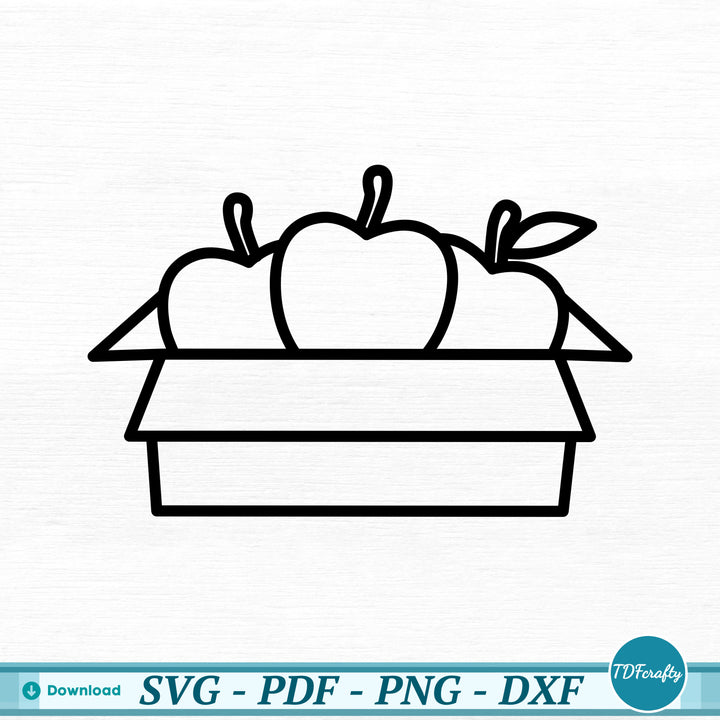 a black and white drawing of apples in a box