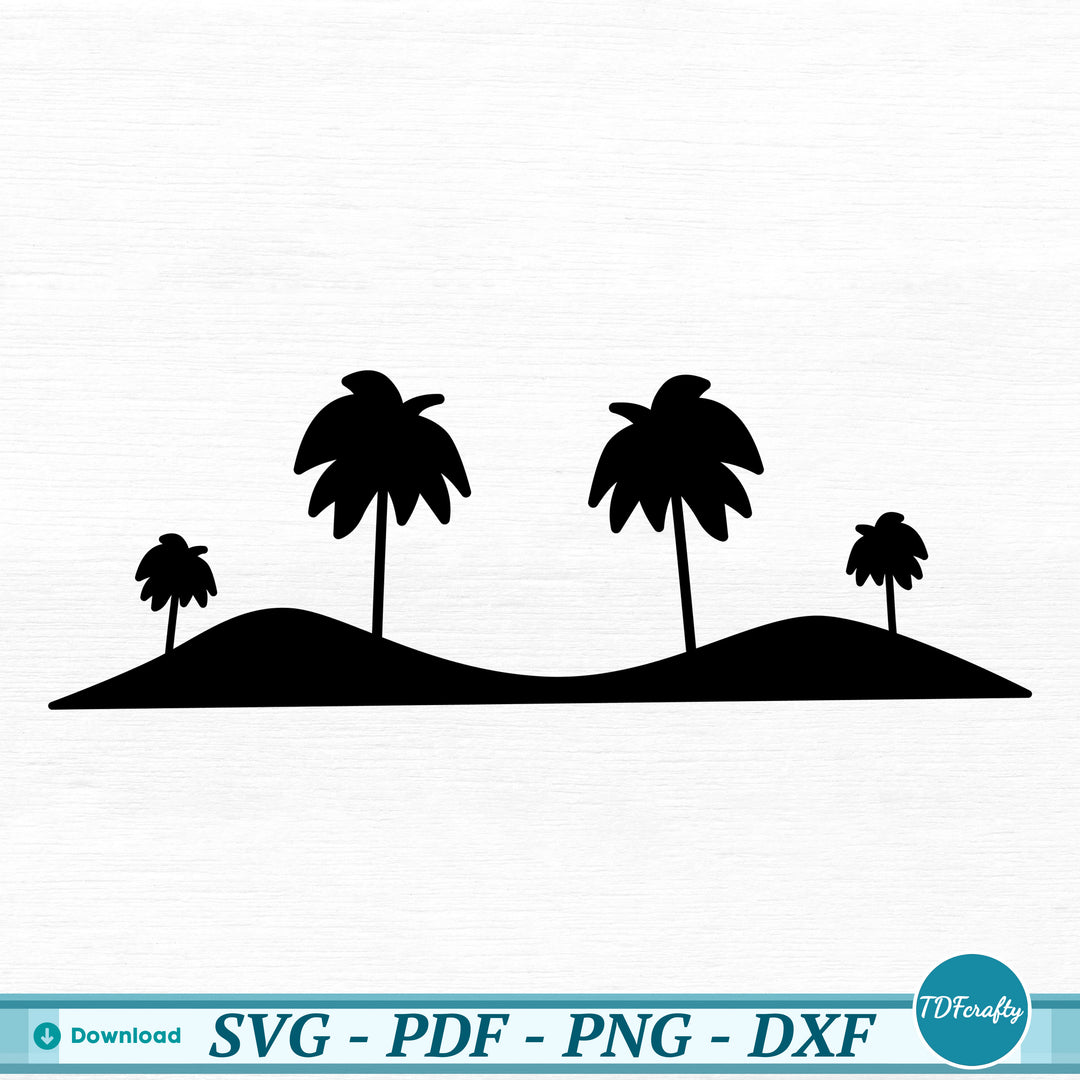 a silhouette of three palm trees on a hill