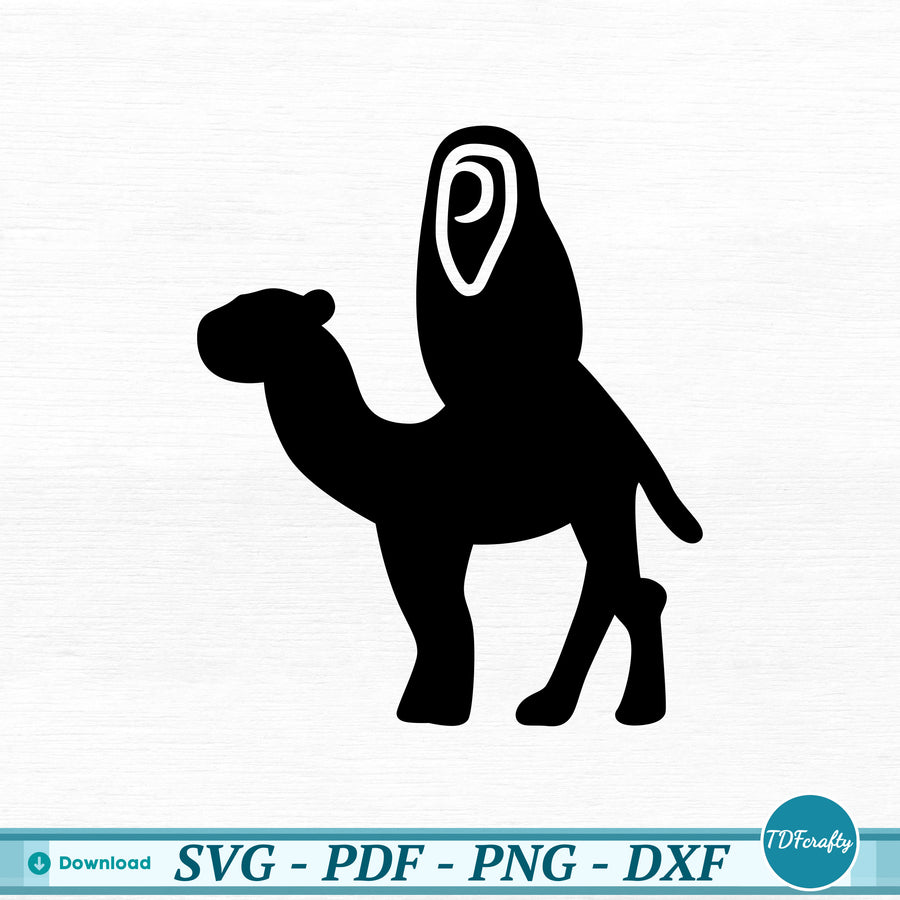 a black and white silhouette of a camel