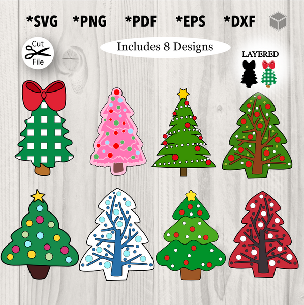 Christmas Trees SVG Cut File, Merry Christmas Trees Clipart