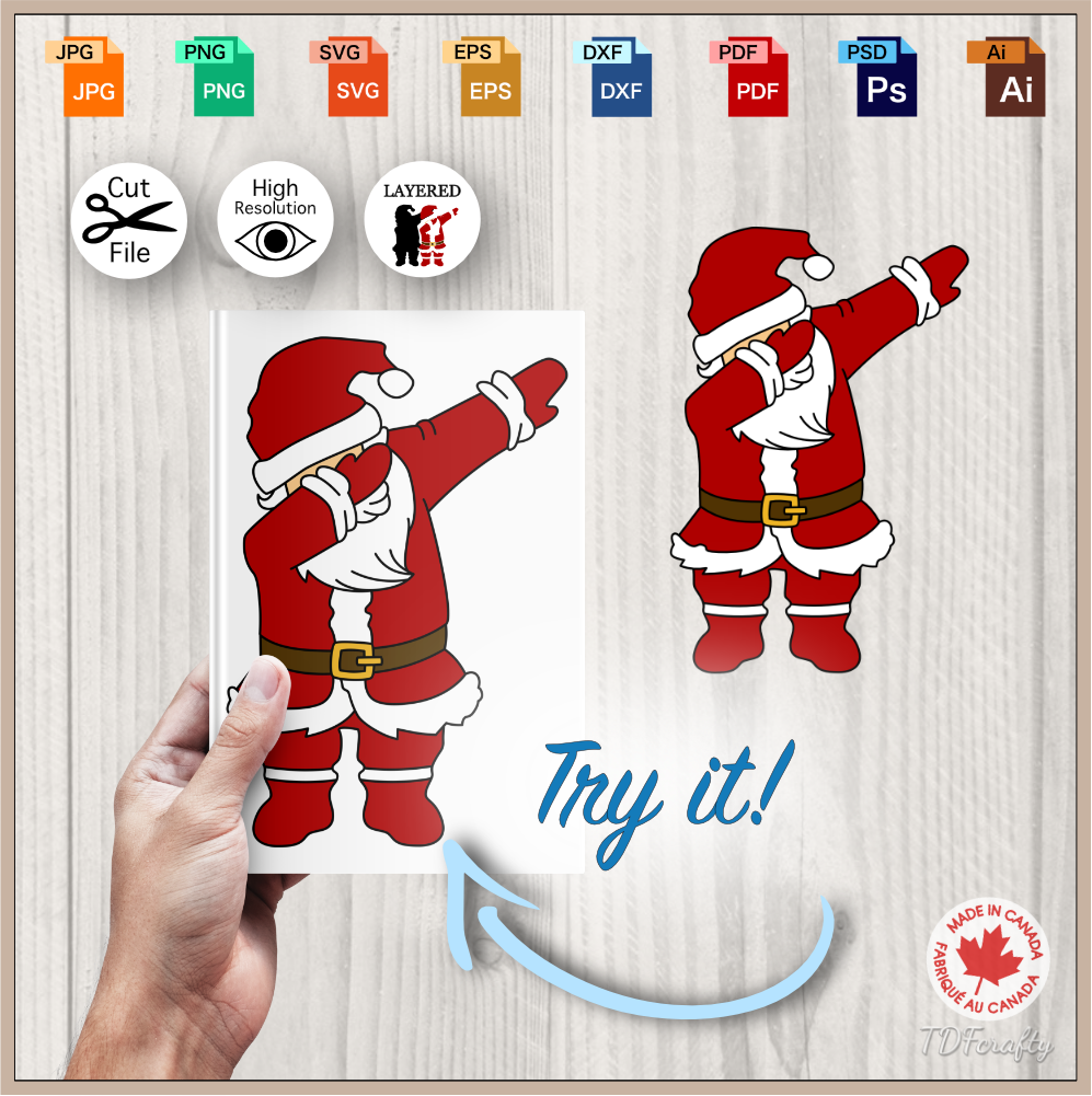 Try our Dabbing Santa cut file design in jpg, png, svg, eps, dxf, ai, psd, pdf as a book cover printable.